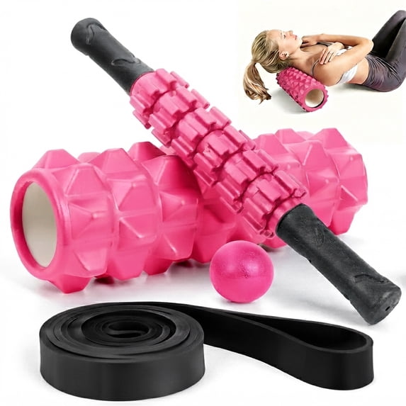 Cshidworld 5-in-1 Foam Roller Set, 13-inch Deep Tissue Foam Roller with Massage Stick, Massage Ball, Resistance Band & Carry Bag for Stretching, Yoga, Pilates & Fitness