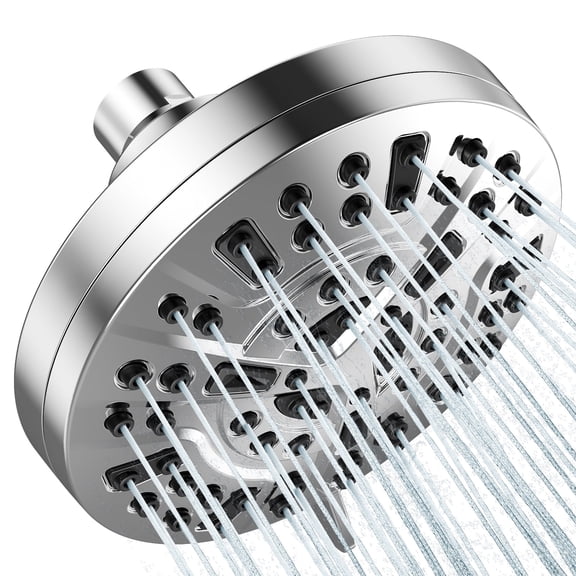 Cshidworld 8-Mode High Pressure Shower Head, Rain Fixed Showerhead with Adjustable Metal Swivel Ball Joint, Bathroom Rain Showerhead with Anti-Clogging Silicone Nozzles 5 Inch, Chrome Finish