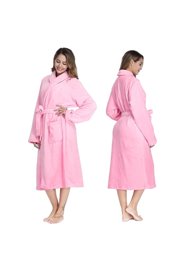 Women's Fleece Robes, Soft Plush Knee Length Bathrobe with Shawl and Side Pockets, Comfy Robes for Women Fast Dry, Female Robes for Family Pajama,SPA, Size L, Pink