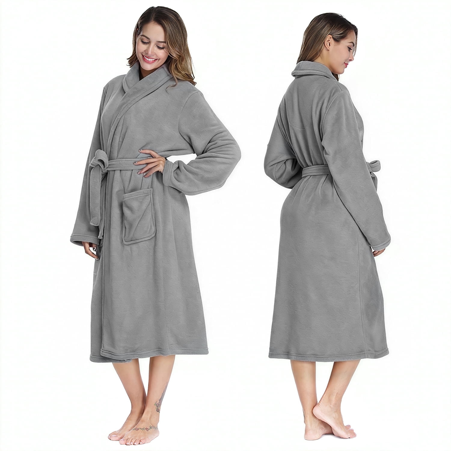 Bed Robe Side Women’s Fleece Robes, Soft Plush Knee Length Bathrobe with Shawl and ...