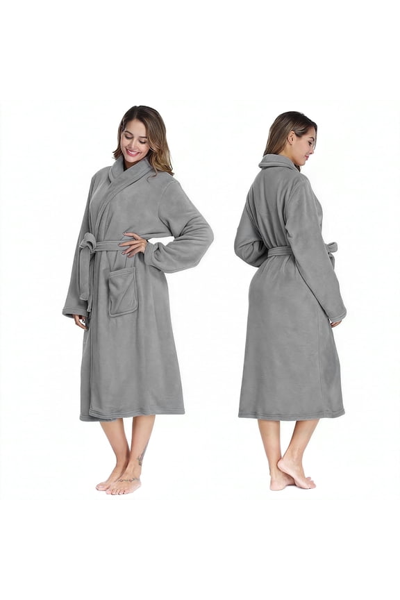 Women’s Fleece Robes, Soft Plush Knee Length Bathrobe with Shawl and Side Pockets, Comfy Robes for Women Fast Drying, Female Robes for Family Pajama,SPA, Size L, Gray