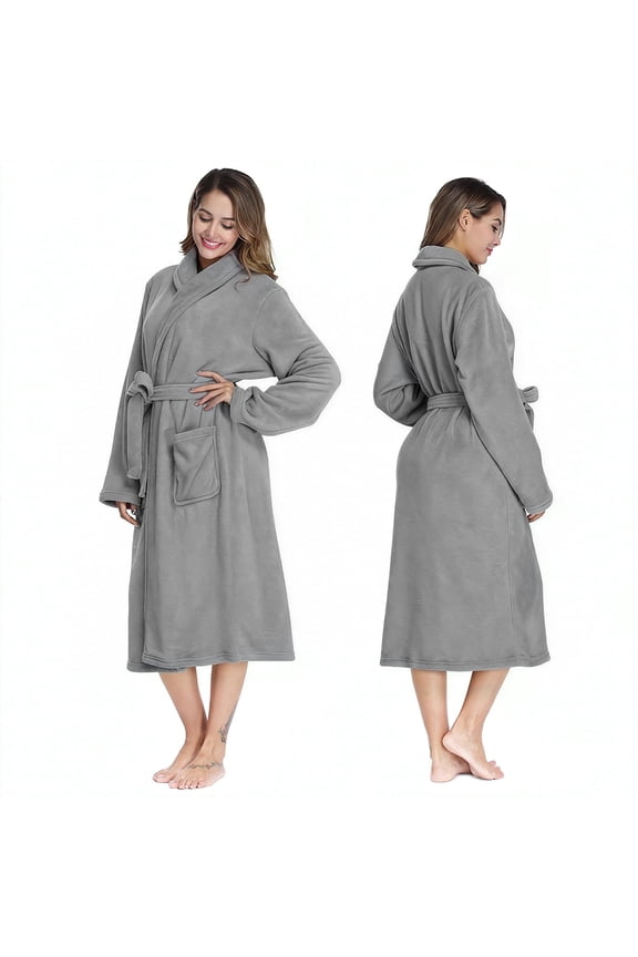 Women’s Fleece Robes, Soft Plush Knee Length Bathrobe with Shawl and Side Pockets, Comfy Fast Dry Robes for Women, Female Robes for Family Pajama,SPA, Size M, Gray