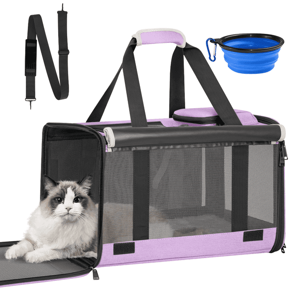 Cshidworld Cat Carrier Pet Carrier for Small Dogs Medium Cats Puppies up to 20lbs, Collapsible Soft Sided Cat Travel Carriers with a Bowl, Airline Approved, Blue
