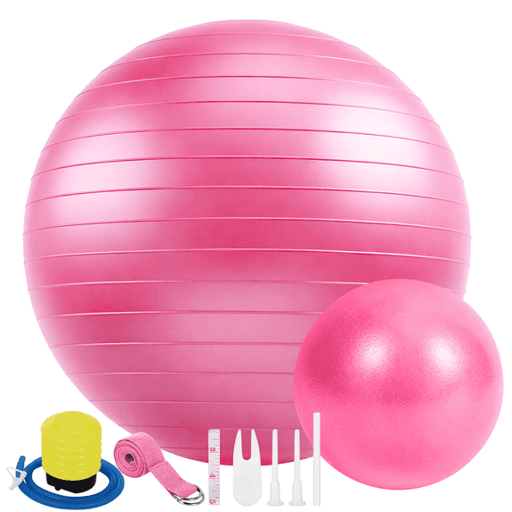 Cshidworld Exercise Ball Set, Yoga Ball with 9-Inch Pilates Ball, Stretch Strap & Foot Pump, Anti-Burst Extra Thick Stability Ball for Core Workout, Balance Training, Home Gym, 26 in (65 cm)