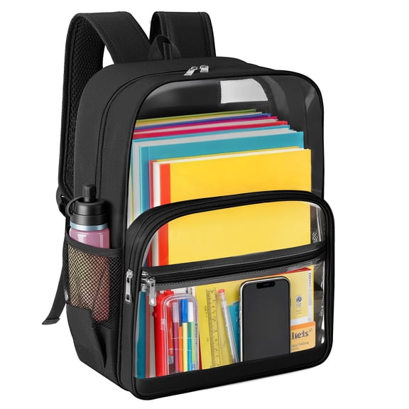 Cshidworld Large Transparent Backpack-Large Capacity Black Transparent Bookbag for Beach, Sports & Work | Durable Waterproof Design, Lightweight & Spacious 15" Backpack
