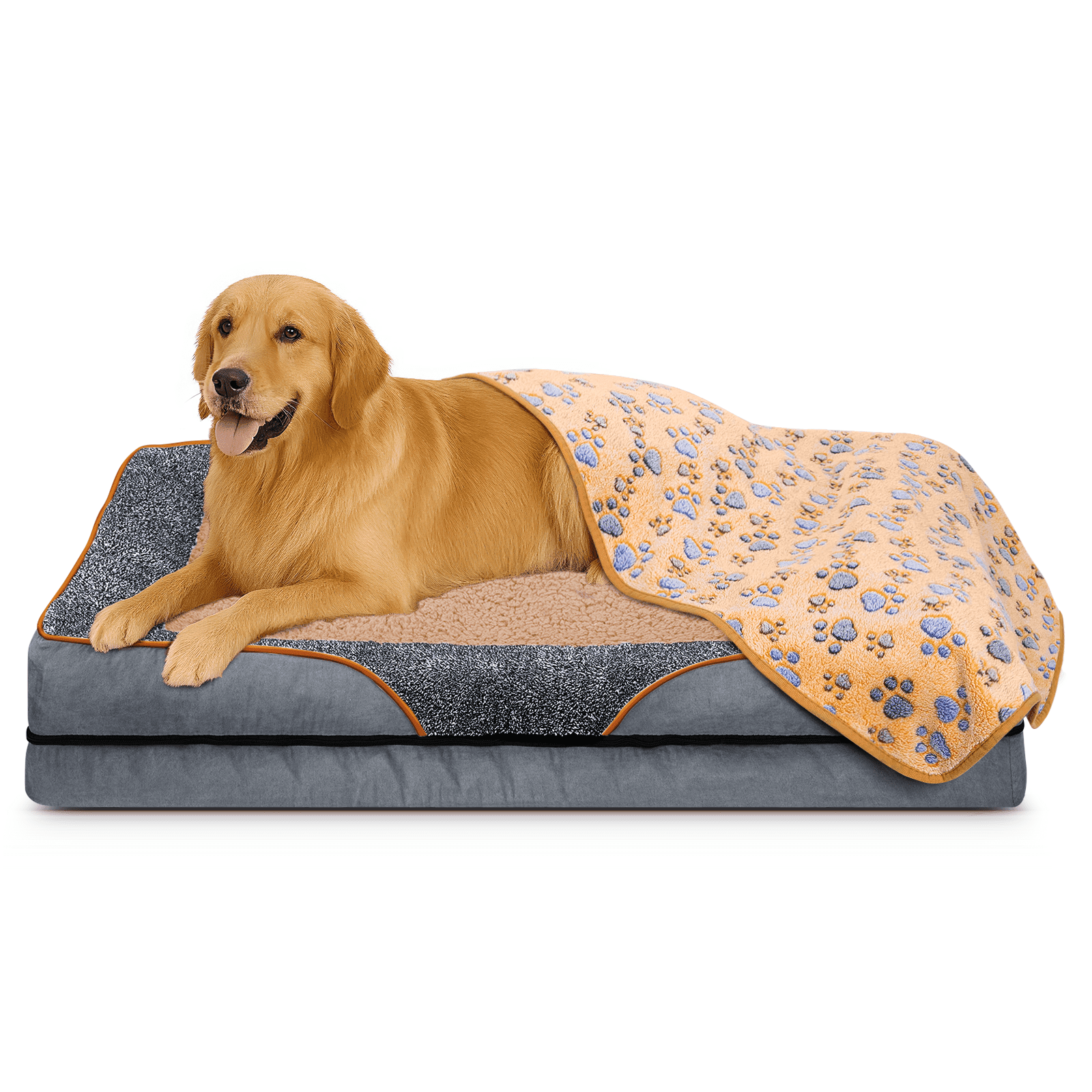 Cshidworld Orthopedic Dog Bed for Large and Medium Dogs, Dog Sofa Bed with Removable Washable Cover, Non-Slip Bottom, Couch Pet Bed with Fleece Dog Blanket, 40 x 24 x 6.5 Inch