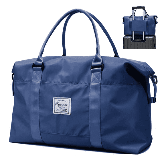 37L Travel Duffle Bag for Back to School, Waterproof Weekender Carry On Tote Bags for Women Men, College Student School Bag, Sport Gym Bag, Overnight Luggage Bag with Trolley Sleeve, Coral & Blue