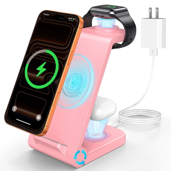 Cshidworld Wireless Charger, 3 in 1 Charging Station, 23W Fast Charging Dock for iPhone 17/16e/15/14/13/12/11 Pro Max, AirPods 4/3/2/Pro, iWatch Series 2-11, Samsung Charger Stand (Pink)