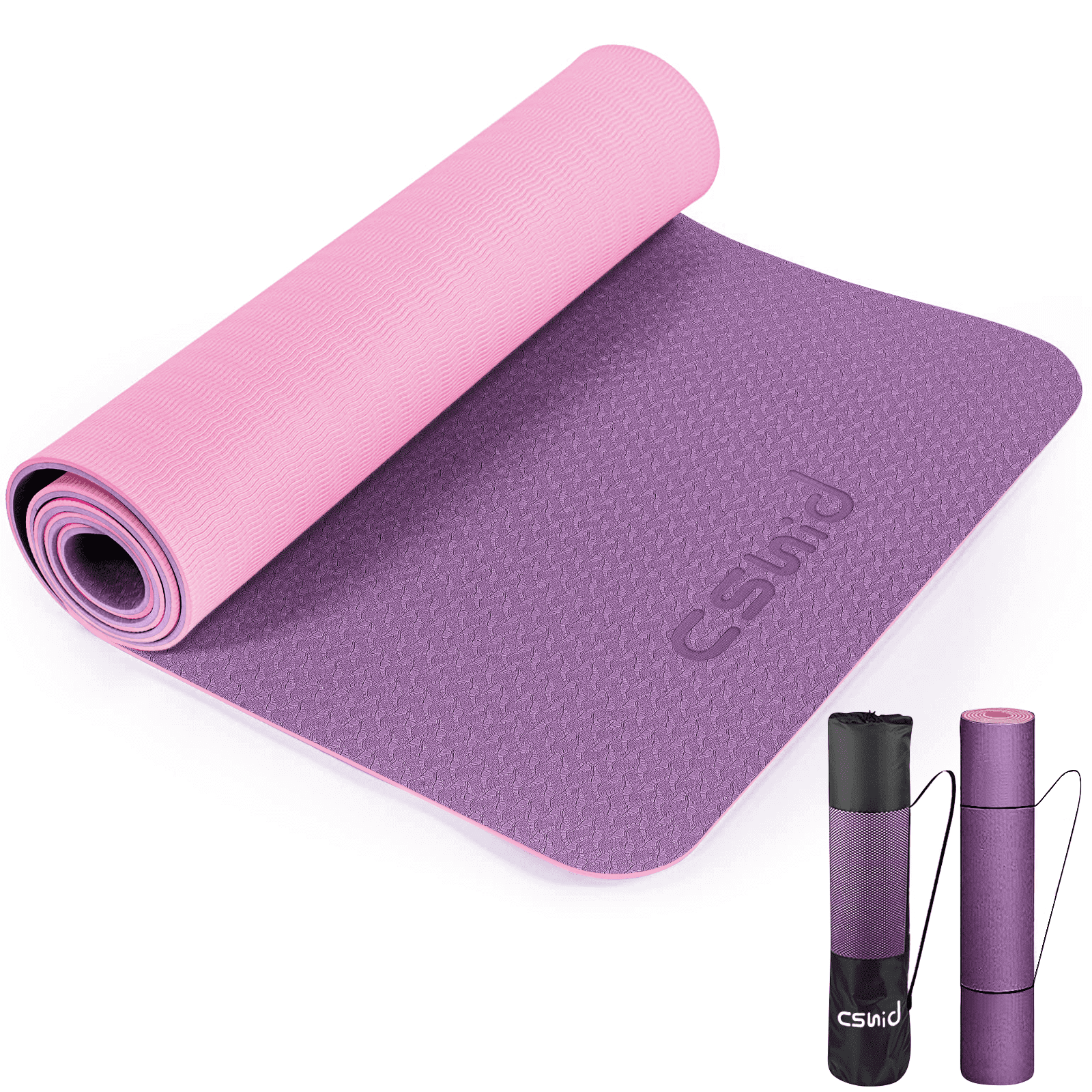 Cshidworld Yoga Mat, 6mm Thick Eco-Friendly TPE Exercise Mat with Carrying Strap and Storage Bag, Non-Slip Workout Mat for Yoga, Gym and Floor Exercises, 72" x 24"