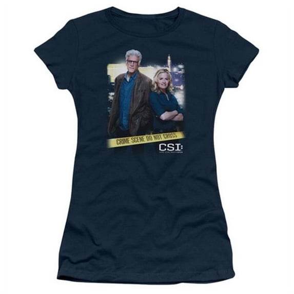 Csi-Do Not Cross - Short Sleeve Junior Sheer Tee - Navy- Small