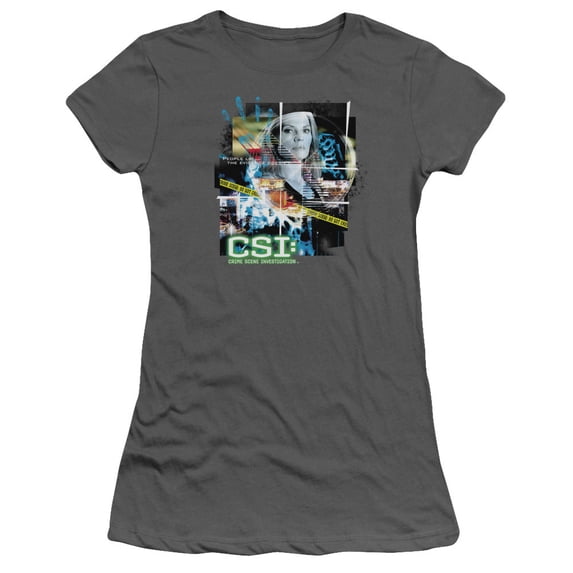 Csi Evidence Collage Junior Women's Sheer T-Shirt Charcoal