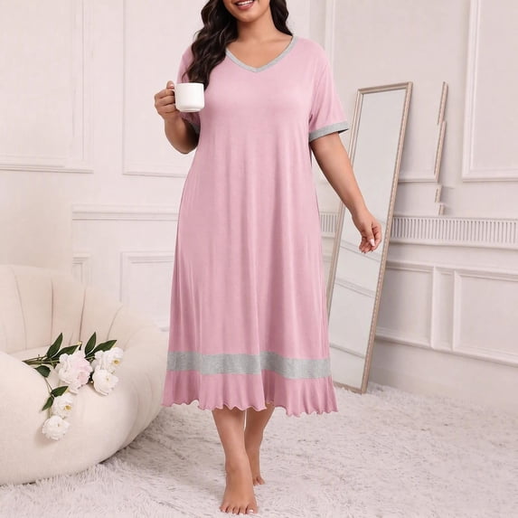 Csijrbb Women's Short Sleeve Nightgown - Long Length Nightgowns Jewel ...