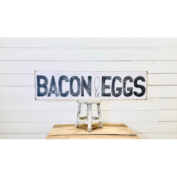 Cskhip Bacon And Eggs Sign, Farmhouse Kitchen, Kitchen Wall Decor, Distressed Kitchen Sign Farm To Table Farmhouse Decor Rustic Wood Signs Home Decor Farmhouse 6" x 16"