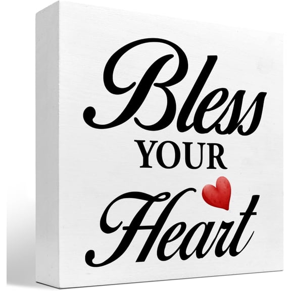 Cskhip Bless Your Heart Wood Block Sign Desk Decor,Rustic Inspirational Wood Box Sign Shelf Cubicle Accessories for Home Bedroom Living Room Office Shelf Table Decorations 5x5 inch