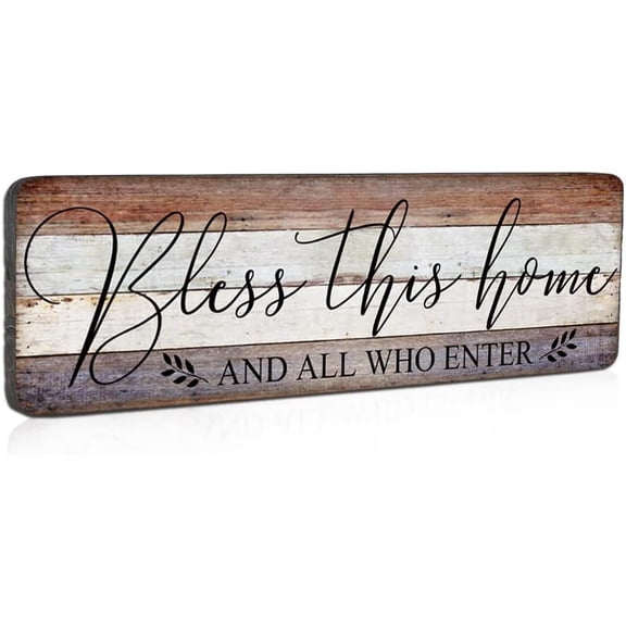 Cskhip Bless This Home And All Who Enter Rustic Wood Signs Pantry Street Signs Vintage Wood Plaque Farmhouse Wall Art Wall Decor for Home Man Cave Door Porch Garden Party 4" x 16"
