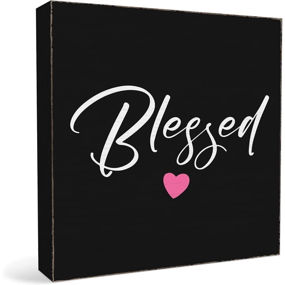 Cskhip Blessed Black Wood Block Plaque Box Signs, Blessed Gift Wood Box Sign, Home Living Room Trestle Table Decoration, 5x5 inch