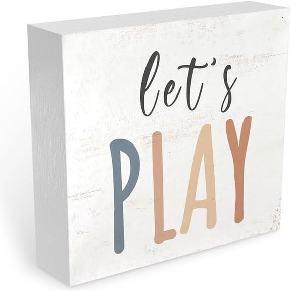 Cskhip Boho Classroom Decor Wooden Sign Let'S Play Wooden Signs Funny Wooden Box Plaque Sign Decoration 7x7 inch