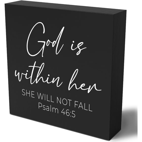 Cskhip Christian Gifts for Women Motivational Scripture Bible Verse Desk Decor Rustic Black Wooden Box Sign for Home Office Living Room Bedroom Table Shelf Religious Decor Birthday Christmas 7x7 inch