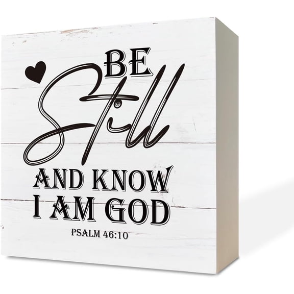 Cskhip Christian Sign Scripture Decor Wooden Box Sign Desk Decor Psalm 4610 Be Still And Know That I Am God Inspirational Table Signs With Quotes Christian Home Decor For Bedroom 7x7 inch
