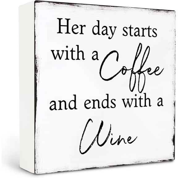 Cskhip Coffee and Wine Sign - Coffee And Wine Bar Decor,Coffee And Wine Wood Block Plaque Box Sign,Rustic Coffee Wine Kitchen Decor, Coffee and Car Bar Decor for Home Table Shelf, 7x7 inch