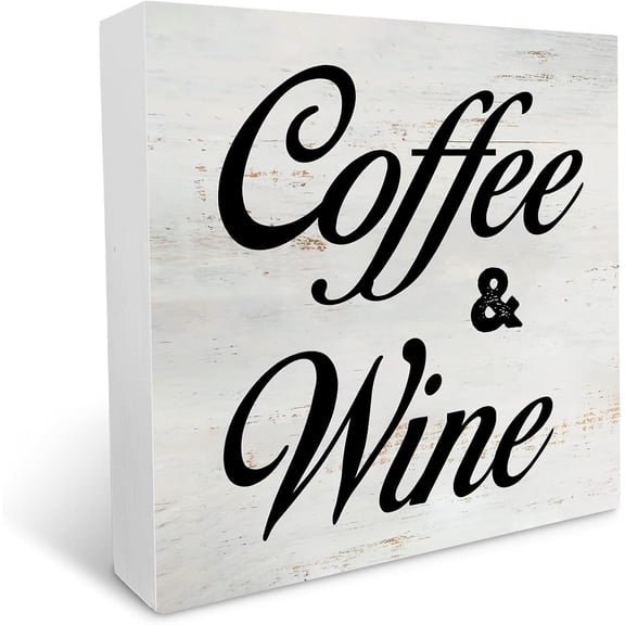 Cskhip Coffee and Wine Wooden Box Sign with Saying Desk Decor Kitchen Box Sign Wood Plaque Block Sign Rustic Art Home Kitchen Decor 5x5 inch