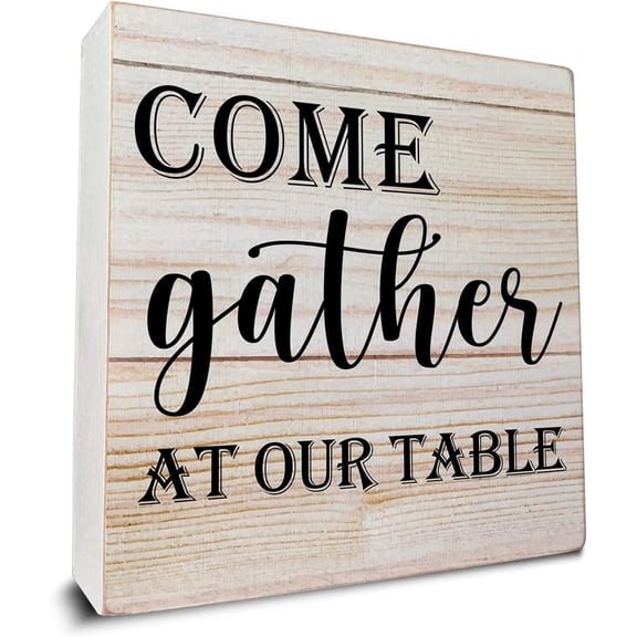 Cskhip Come Gather at Our Table Wooden Box Sign Desk Decor, Farmhouse Quote Wood Box Sign for Home Shelf Table Decoration 7x7 inch