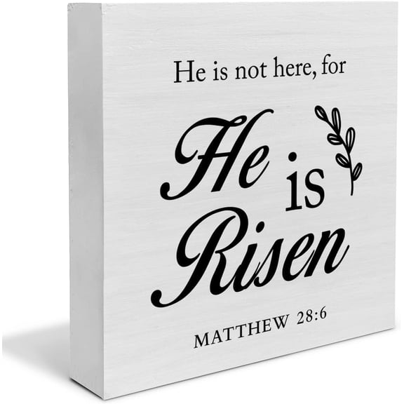 Cskhip Country Farmhouse He Is Not Here For He Has Risen Wood Box Sign Decor Desk Sign Christian Religious Quote Wooden Box Block Sign Rustic Home Shelf Wall Decoration 5x5 inch