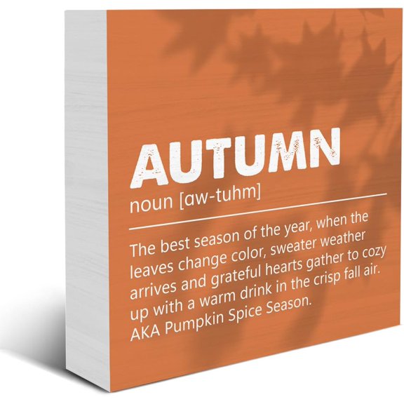 Cskhip Fall Decor Sign Autumn Definition Wood Box Sign Fall Quote Wood Sign Wooden Block Sign Decoration for Home Farmhouse Shelf Desk 7x7 inch