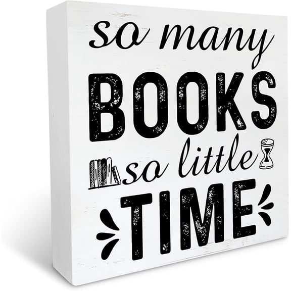 Cskhip Farmhouse So Many Books So Little Time Wooden Box Sign Book Lover Wood Block Tabletop Sign Decorative Desk Sign Home Shelf Library Decor 5x5 inch