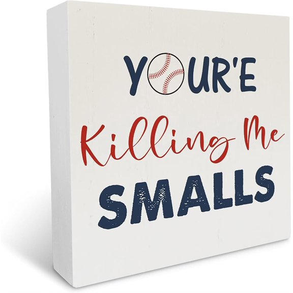 Cskhip Funny Baseball Wood Box Sign Rustic Baseball Lovers Wooden Box Sign Decorative Sign Block Plaque for Home Desk Table Shelf Decor 7x7 inch