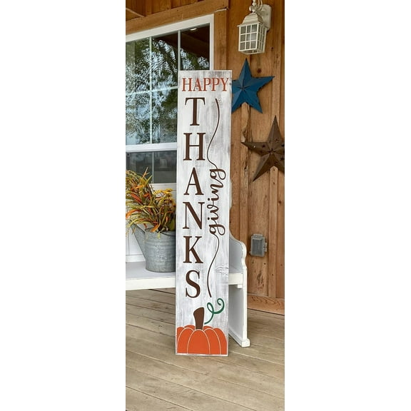 Cskhip Happy Thanksgiving Porch Sign, Fall Decor, Thanksgiving Wood Porch Sign Wooden Signs with Sayings 6" x 16"