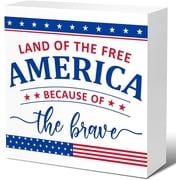Cskhip Independence Day Wooden Plaque,Land of the Free America Because of the Brave Wood Block Plaque Box SignDesk Decor,America Wood Sign,4th of July Day Decorations,USA Patriotic Decor 5x5 inch