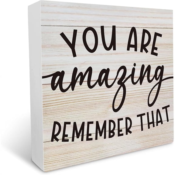 Cskhip Inspirational Quote Wood Box Sign, Farmhouse You are Amazing Remember That Artwork Decor, Rustic Positive Quote Wood Square Sign Desk Block Signs Home Office Shelf Decoration 5x5 inch