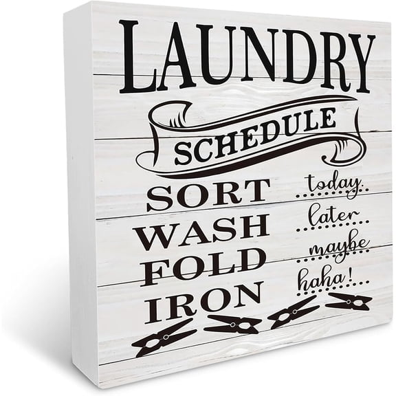 Cskhip Laundry Room Decor, Wood Box Sign Desk Decor, Laundry Sign, Cleaning Symbols, Washing Room Decor for Shelf, Funny Laundry Schedule Wood Sign, Laundry Schedule - Sort Wash Fold Iron 5x5 inch