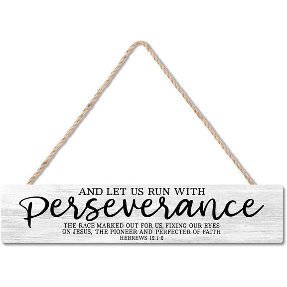 Cskhip Let Us Run With Perseverance Rustic Wood Signs Pantry Street Signs Vintage Wood Plaque Farmhouse Wall Art Wall Decor for Home Man Cave Door Porch Garden Party 4" x 16"