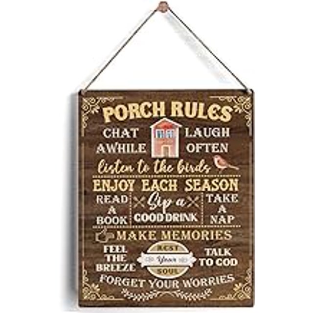 Cskhip Rustic Porch Rules Wood Signs Chat Awhile Laugh Often Wooden