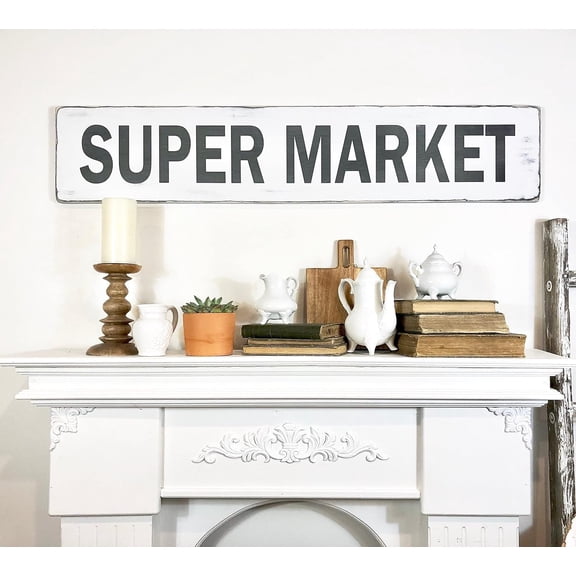Cskhip Super Market Wood Sign Rustic Farmhouse Sign Kitchen Decor Fixer Upper Sign Market Sign Wood Signs with Quotes Wood Sayings Signs 6x16 inch
