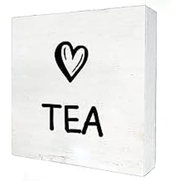 Cskhip Tea Wooden Box Sign with Saying Desk Decor Farmhouse Kitchen Tea Lovers Box Sign Wood Plaque Block Sign Rustic Home Office Decor 7x7 inch