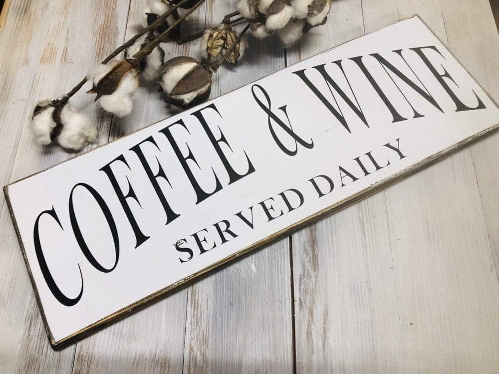 Cskhip Vintage Primitive Funny Decor Coffee and Wine Sign Kitchen Sign ...