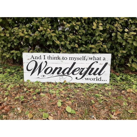 Cskhip Vintage Primitive Funny Decor What A Wonderful World Sign Wood Sign And I Think To Myself Farmhouse Home Decor For Indoor And Outdoor Rustic Holiday Gift Party Place Wood Sign 6x16 inch