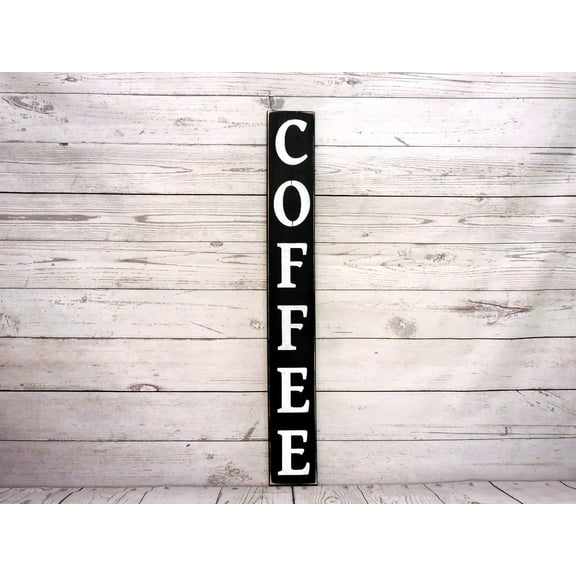 Cskhip Wood Sign Coffee Vertical Sign - Primitive Country Painted Wall Sign, Kitchen Decor, Coffee Sign, Farm House Decor, Cedar Wood Wooden Signs With Sayings 6x16 inch