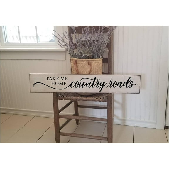 Cskhip Wood Sign Take Me Home Country Roads Wood Sign, Farmhouse Decor, Primitive Wood Sign, Rustic Decor, Kitchen Sign, House Warming Gift, Welcome Sign Wooden Signs With Sayings 4x16 inch