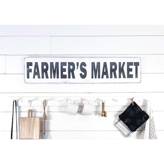 Cskhip Wood Signs Farmers market sign kitchen signs rustic wood sign market sign kitchen decor fixer upper decor Wooden Signs With Sayings 4" x 16"