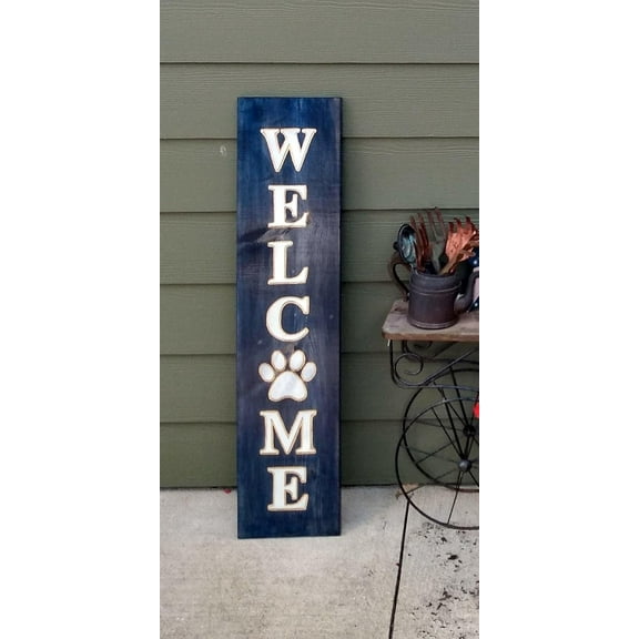 Cskhip Wood Signs Front Porch Welcome Sign with Paw - Great Gift or Home Decor - Spring and Summer Porch Decorations Wooden Signs With Sayings 4" x 16"