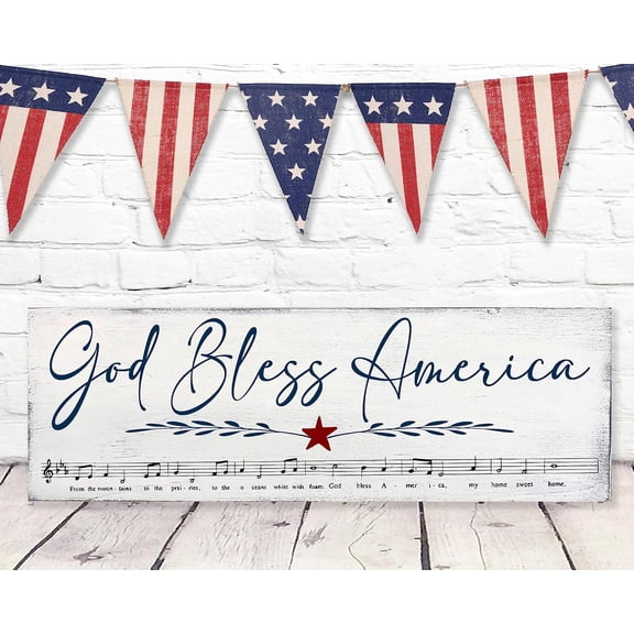 Cskhip Wood Signs God Bless America, 4th Of July Decor, Independence Day Sign, Farmhouse Decor, Country Decor, Wood Sign, Wallhanging, America Wooden Signs With Sayings 6" x 16"