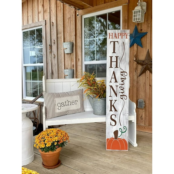 Cskhip Wood Signs Happy Thanksgiving Porch Sign, Fall Decor, Thanksgiving Wood Porch Sign Wooden Signs With Sayings 6x16 inch