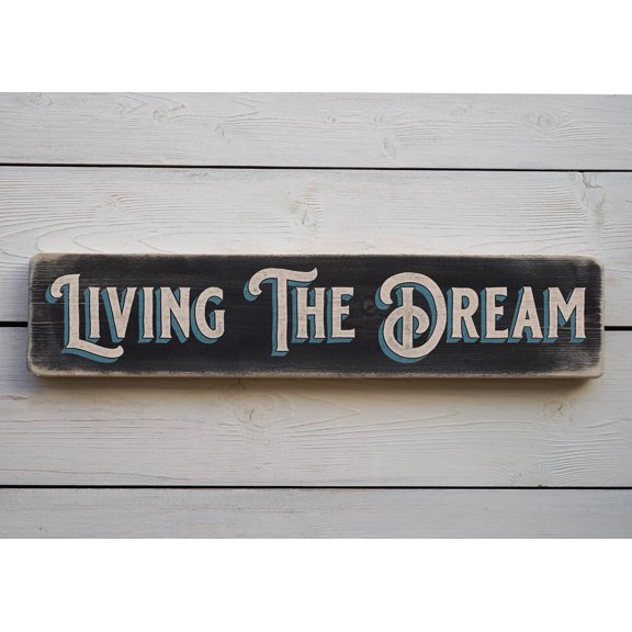 Cskhip Wood Signs LIVING THE DREAM Vintage Style Wooden Sign. Handmade Retro Home Gift Wooden Signs With Sayings 6" x 16"