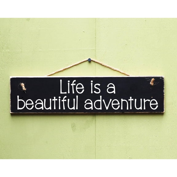 Cskhip Wood Signs Life Is A Beautiful Adventure, Wooden Sign, Hand Wooden Art, Wooden Adventure Plaque, Travel Sign, New Home Gift, Nursery Decor Sign Wooden Signs With Sayings 4" x 16"