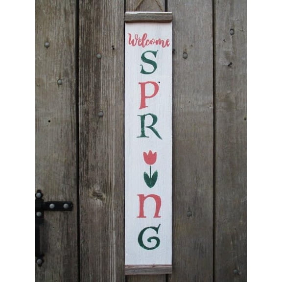 Cskhip Wood Signs WELCOME SPRING tulip wood door porch sign primitive vintage antique look jute hanger Wooden Signs With Sayings 6x16 inch