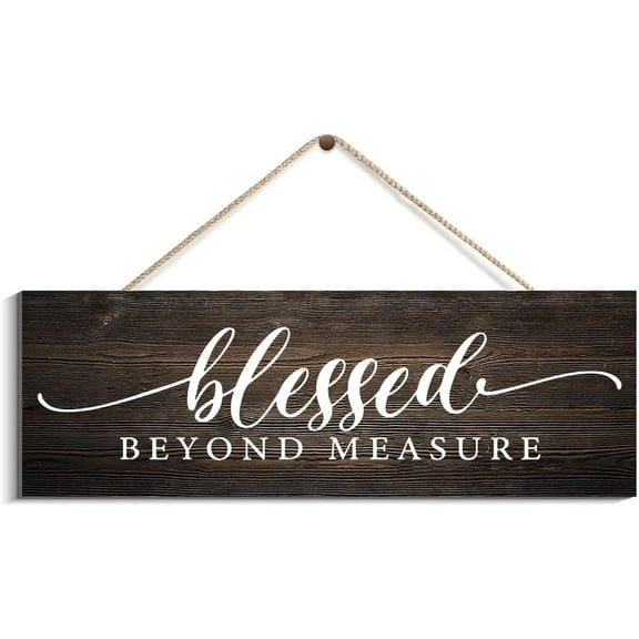 Cskhip Wooden Sign Room Decorations Blessed Beyond Measure Sign Wood Blessed Wall Decor Blessed Hanging Wall Sign Hook Door Plaque Decoration 4" x 16"